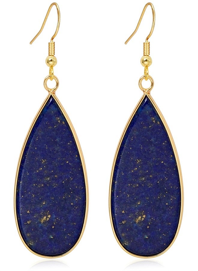 Wovanoo Natural Stone Earrings for Women Teardrop Dangle Earrings Crystal Statement Drop Earring Oval Blue - Image 1