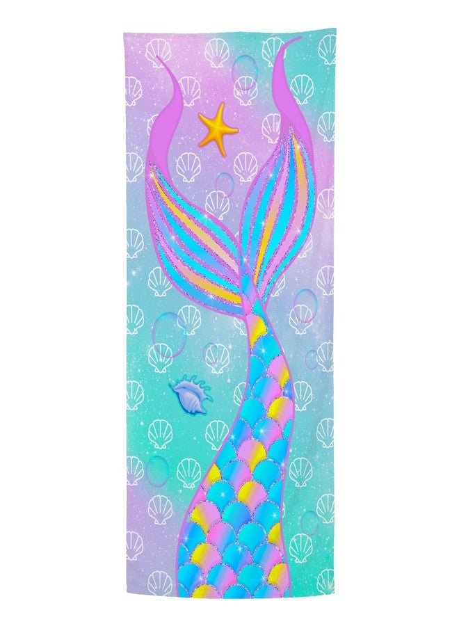 Bonsai Tree Mermaid Beach Towel, Microfiber Bath Towel for Girls and Women, Teal Tail Scale Sand Free Quick Dry Travel Towels for Kids Yoga Sports 30" X 60" - Image 1