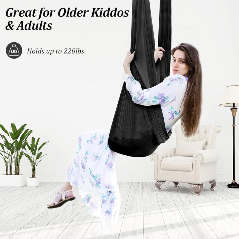Cuddle Swing for Adults Hanging Sensory Swing Seat for Indoor Outdoor Use 280 x 150 cm Soft Nylon Hammock Chair with 360 Swivel Hanger Ceiling Mount Kit Black - Image 3