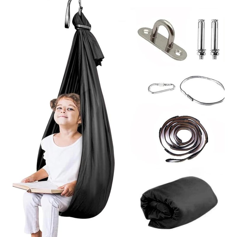 Cuddle Swing for Adults Hanging Sensory Swing Seat for Indoor Outdoor Use 280 x 150 cm Soft Nylon Hammock Chair with 360 Swivel Hanger Ceiling Mount Kit Black - Image 1