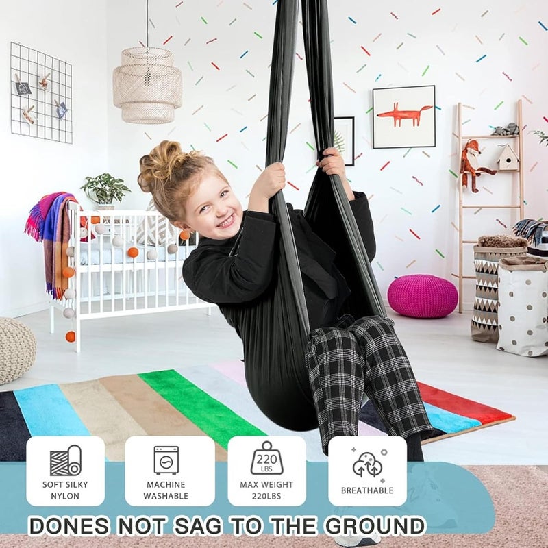 Cuddle Swing for Adults Hanging Sensory Swing Seat for Indoor Outdoor Use 280 x 150 cm Soft Nylon Hammock Chair with 360 Swivel Hanger Ceiling Mount Kit Black - Image 2