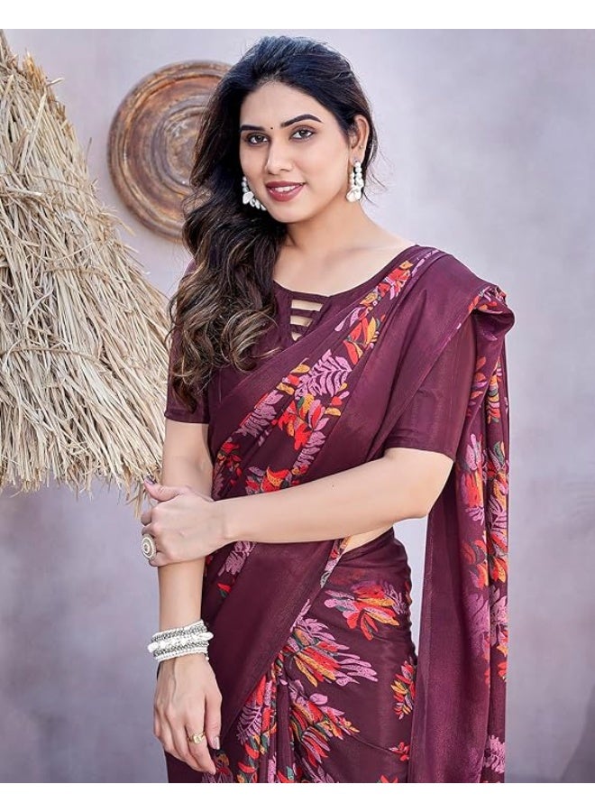 YASHIKA طقم ساري شيفون أنيق من ياشيكا للنساء مع بلوزة متناسقة - يكشف عن أناقة خالدة ورقي في كل تفاصيل التصميم! مثالي للمناسبات الخاصة | بنفسجي - Image 4