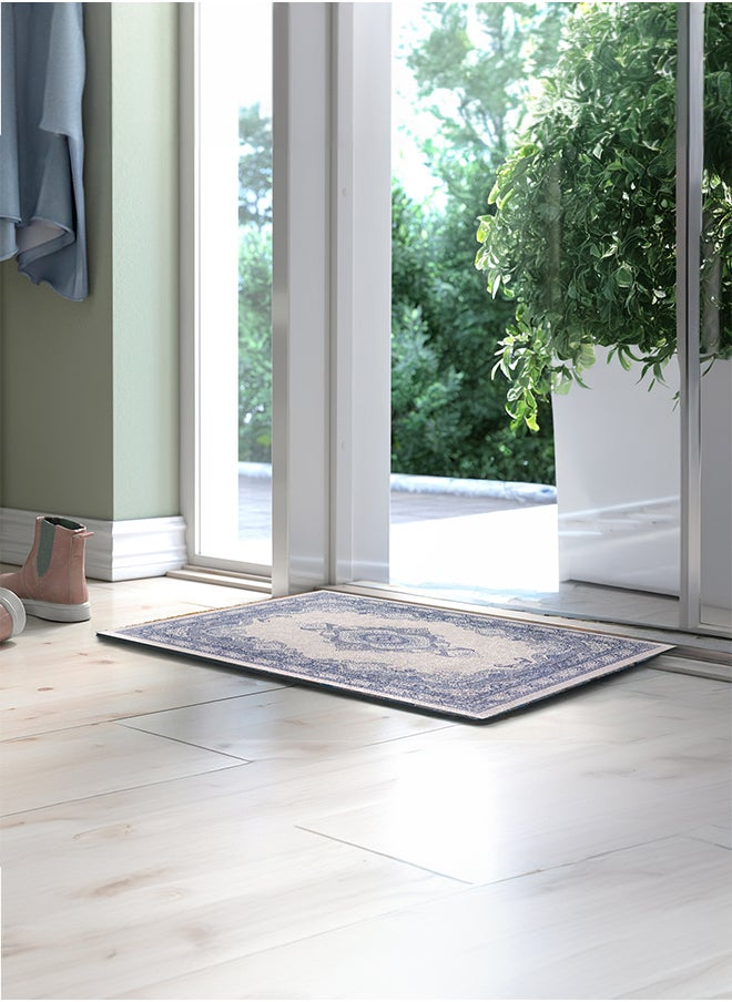 In-House Soft Velvet Turkish Rectangular Door & Bath Mat - Blue - 60x40 cm  - Image 2