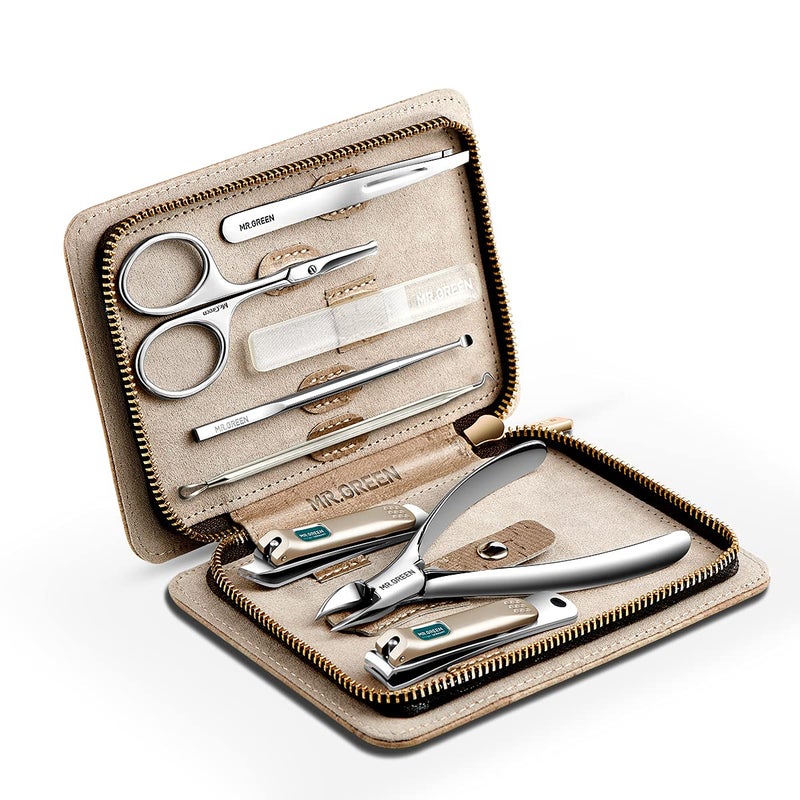 MrGreen MRGREEN Manicure Sets Pedicure Kits Stainless Steel Nail Clipper Personal Care Tools with PU Leather Case Gray 