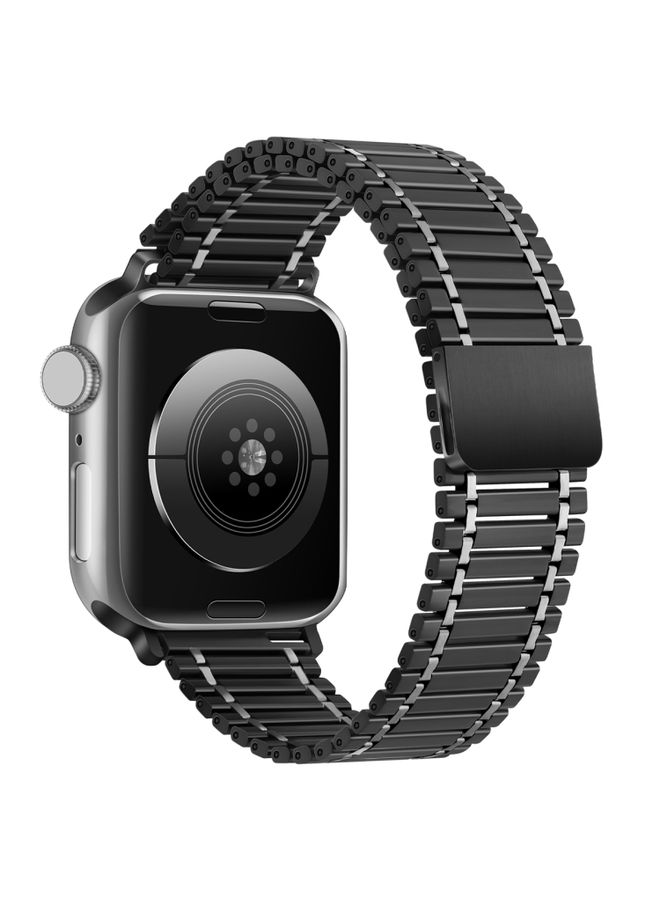 Replacement Strap Chain Magnetic Stainless Steel Watch Band For Apple Watch Series 87 41mm / SE 26SE54 40mm / 321 38mm Black+Silver