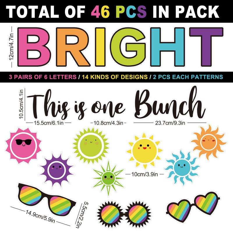 ChicRosa 46Pcs Summer Cutouts Tropical Sun Sunglasses Cut Outs with 100Pcs Glue Points This is One Bright Bunch Hawaiian Party Cut-Outs Accents Bulletin Board Decor for Back to School Classroom Party - Image 2