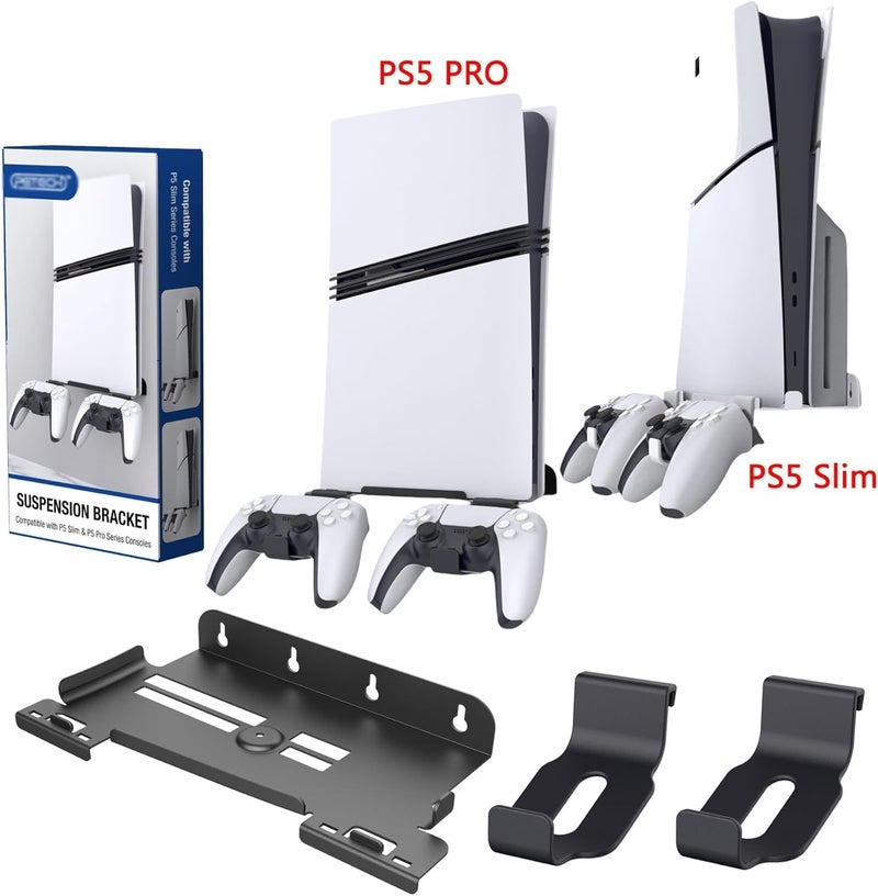 زوني حامل حائط لـ PS5 Pro و PS5 Slim (إصدار الأقراص والرقمي)، طقم حامل حائط مع حاملتي تحكم قابلتين للإزالة لملحقات وحدة تحكم PS5 Pro و PS5 Slim (أسود، لـ Slim و Pro) - Image 2