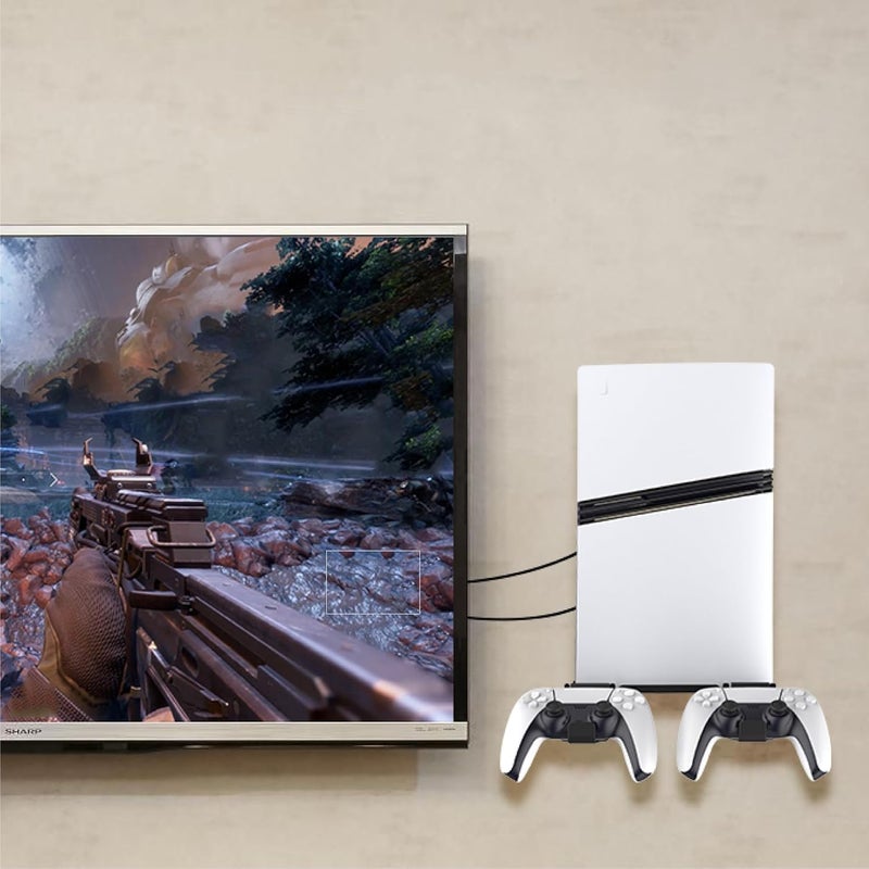 زوني حامل حائط لـ PS5 Pro و PS5 Slim (إصدار الأقراص والرقمي)، طقم حامل حائط مع حاملتي تحكم قابلتين للإزالة لملحقات وحدة تحكم PS5 Pro و PS5 Slim (أسود، لـ Slim و Pro) - Image 4