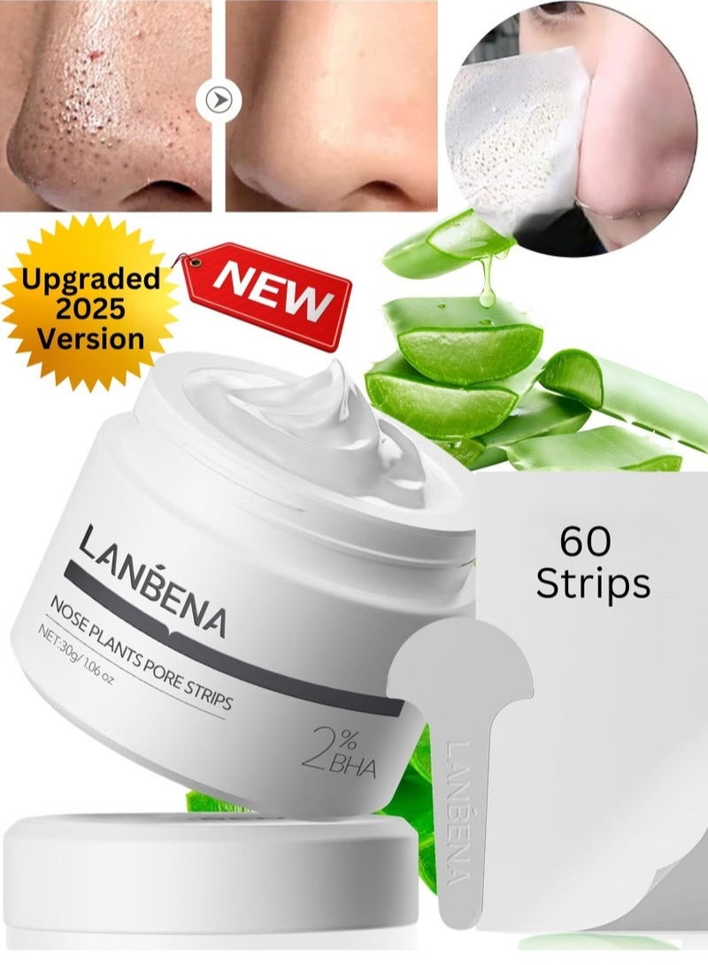 LANBENA 2.0 Nose Pore Strips, Blackhead Remover Mask with Salicylic Acid, Amazonian White Clay, Pore Cleanser Purifying Peel off Face Mask with 60 PCS Strips, Aloe Facial Mask(1.05 Ounce) - Image 1