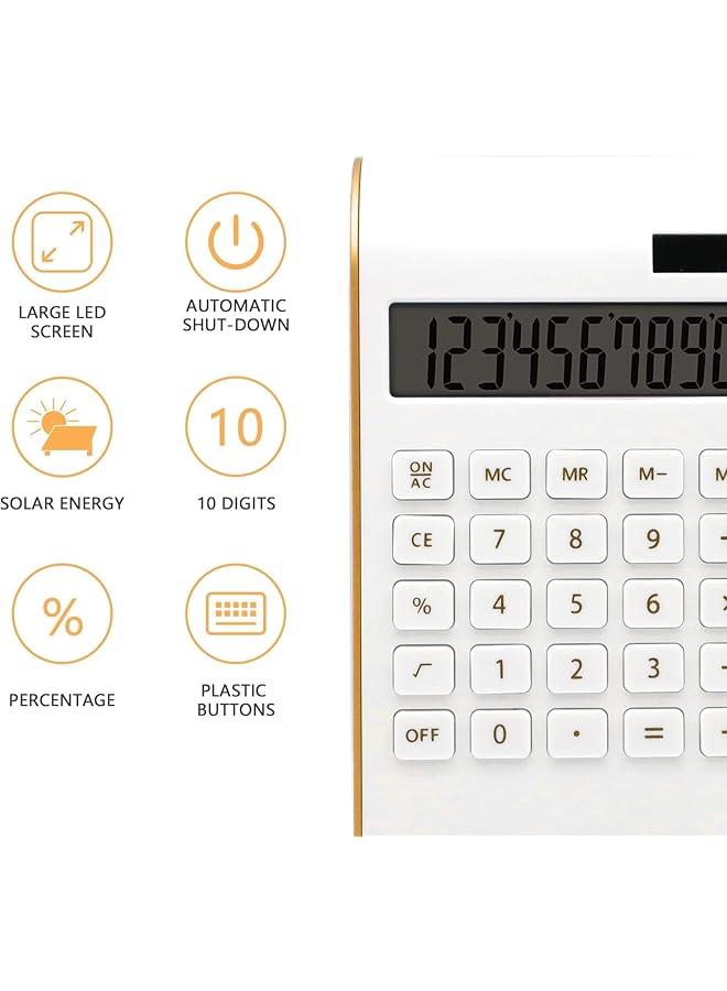 إيروريكس آلة حاسبة باللون الذهبي الوردي، لوازم مكتبية وإكسسوارات، آلة حاسبة أساسية للمكتب تعمل بالطاقة الشمسية، 10 أرقام، آلة حاسبة مزدوجة الطاقة لسطح المكتب مع شاشة LCD كبيرة، لوازم مكتبية - Image 3