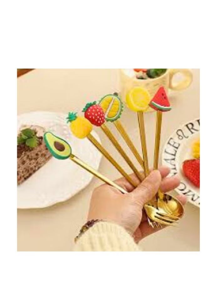 6-piece serving spoon set with fun fruit designs – perfect for drinks and desserts - Image 1