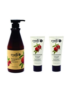 CODi CODi Pomegranate Lotion  Body and Hand Lotion with Pump for Women and Men  Pomegranate Body Lotion with Wonderful Pomegranate Scent  Less Greasy Quick Absorbent  1 750ml Bottle and 2 100ml Tubes 