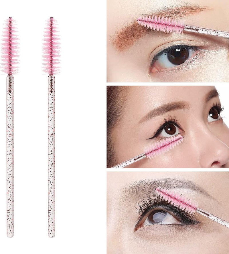 Tbestmax 100 Pcs Disposable Mascara Wands, Lash Brushes with Container, Crystal Eyebrow Spoolies Brush for Eyelash Extensions (Pink, Hotpink) - Image 2