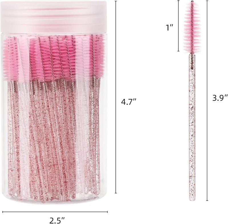 Tbestmax 100 Pcs Disposable Mascara Wands, Lash Brushes with Container, Crystal Eyebrow Spoolies Brush for Eyelash Extensions (Pink, Hotpink) - Image 5