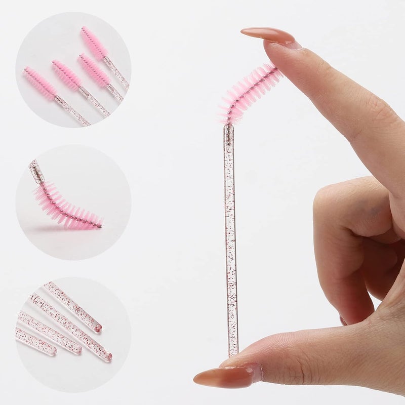Tbestmax 100 Pcs Disposable Mascara Wands, Lash Brushes with Container, Crystal Eyebrow Spoolies Brush for Eyelash Extensions (Pink, Hotpink) - Image 3