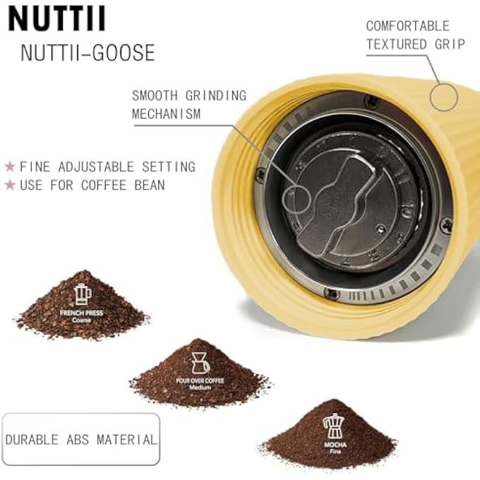 AOOEDDI Nuttii Manual Coffee Grinder Cnc Stainless Steel Conical Burrs Internal Adjustable Settings For Even Grinding Series Handheld Grinder Suitable For GiftsYellow - Image 2