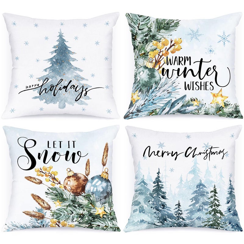 Lanpn Winter 50x50 Christmas Throw Pillow Covers Set of 4 Decorative Snow Holiday Pillow Case Cushion Cover 50 x 50 for Indoor Home Bedroom Sofa Couch Xmas Decor