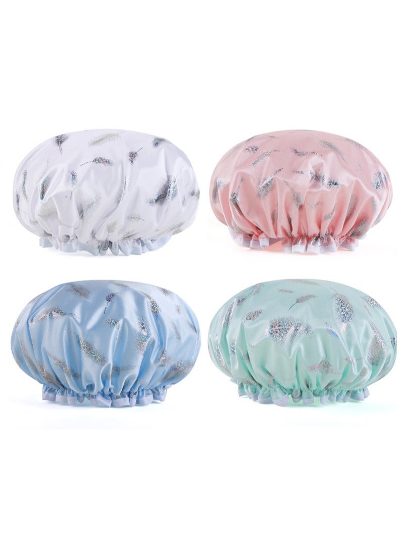 4Pcs Shower Cap, Double Waterproof Shower Head Cover,  Reusable, Kitchen Special Anti-Grease Hair Cover (White, Pink, Light Blue, Light Green)  - Image 1