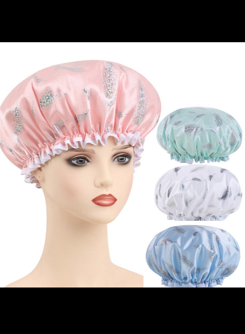 4Pcs Shower Cap, Double Waterproof Shower Head Cover,  Reusable, Kitchen Special Anti-Grease Hair Cover (White, Pink, Light Blue, Light Green)  - Image 2