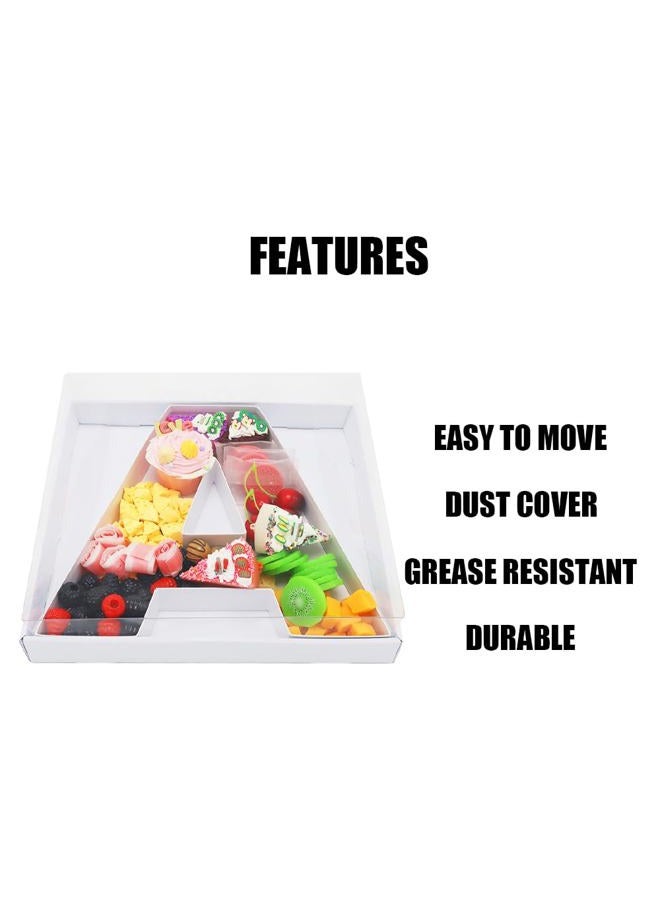WENPACK 12.5" Cardboard Letter Number Shaped Fillable Paper Mache Chocolate Covered Strawberry Decorative Gift Box Tray with Clear Lid (White, A) - Image 2