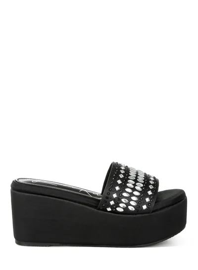 London Rag Diamante &amp; Rhinestone Detail Flatform Sandals in Black