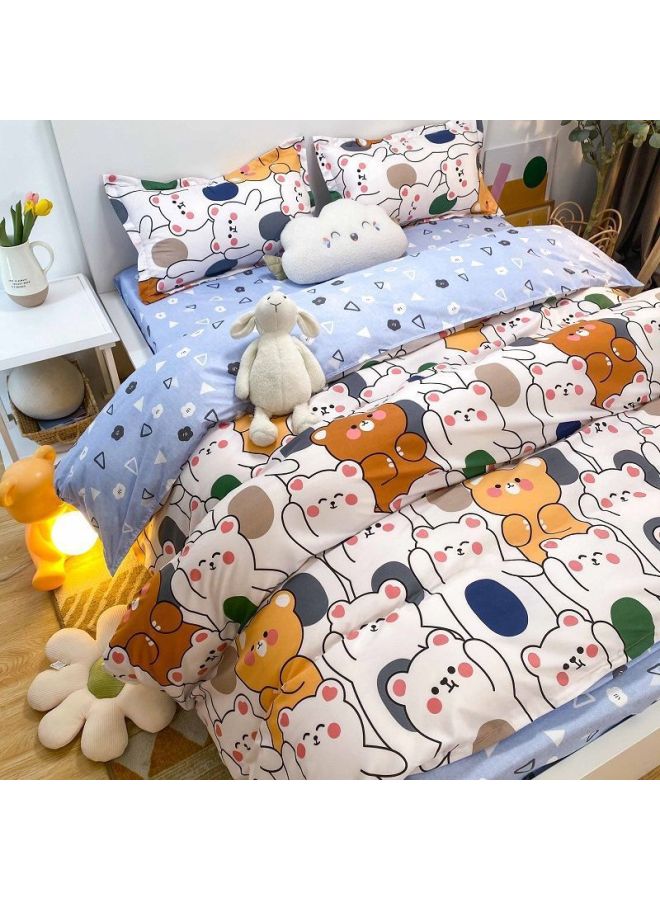 غطاء لحاف من القطن المغسول مكون من أربع قطع، غطاء لحاف فردي لسكن الطلاب، غطاء لحاف من ثلاث قطع، ملاءة سرير شخصية - اللون: عائلة سعيدة - المواصفات: مجموعة مكونة من أربع قطع بطول 1.5 متر [غطاء لحاف 1.5 × 2 متر] - Image 1