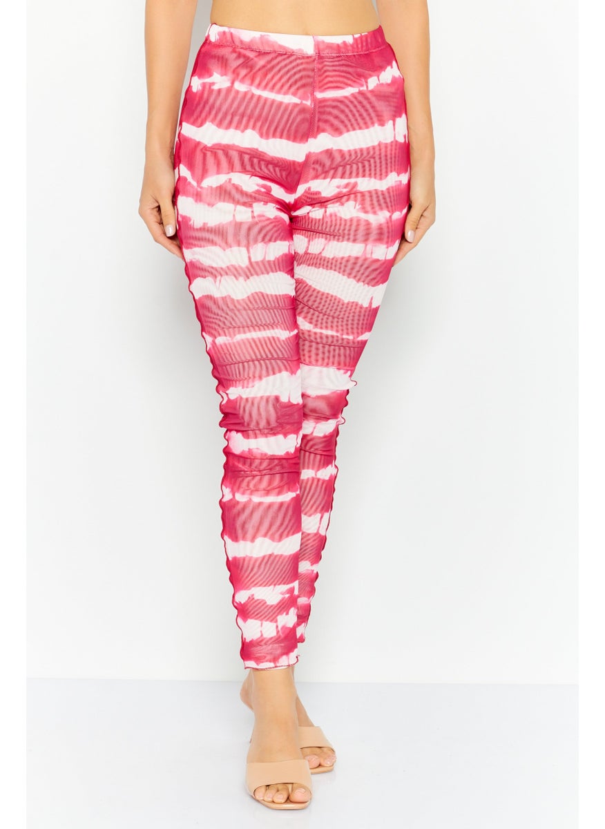Love Moschino - Women Regular Fit Tie Dye Leggings, Dark Pink - Image 1