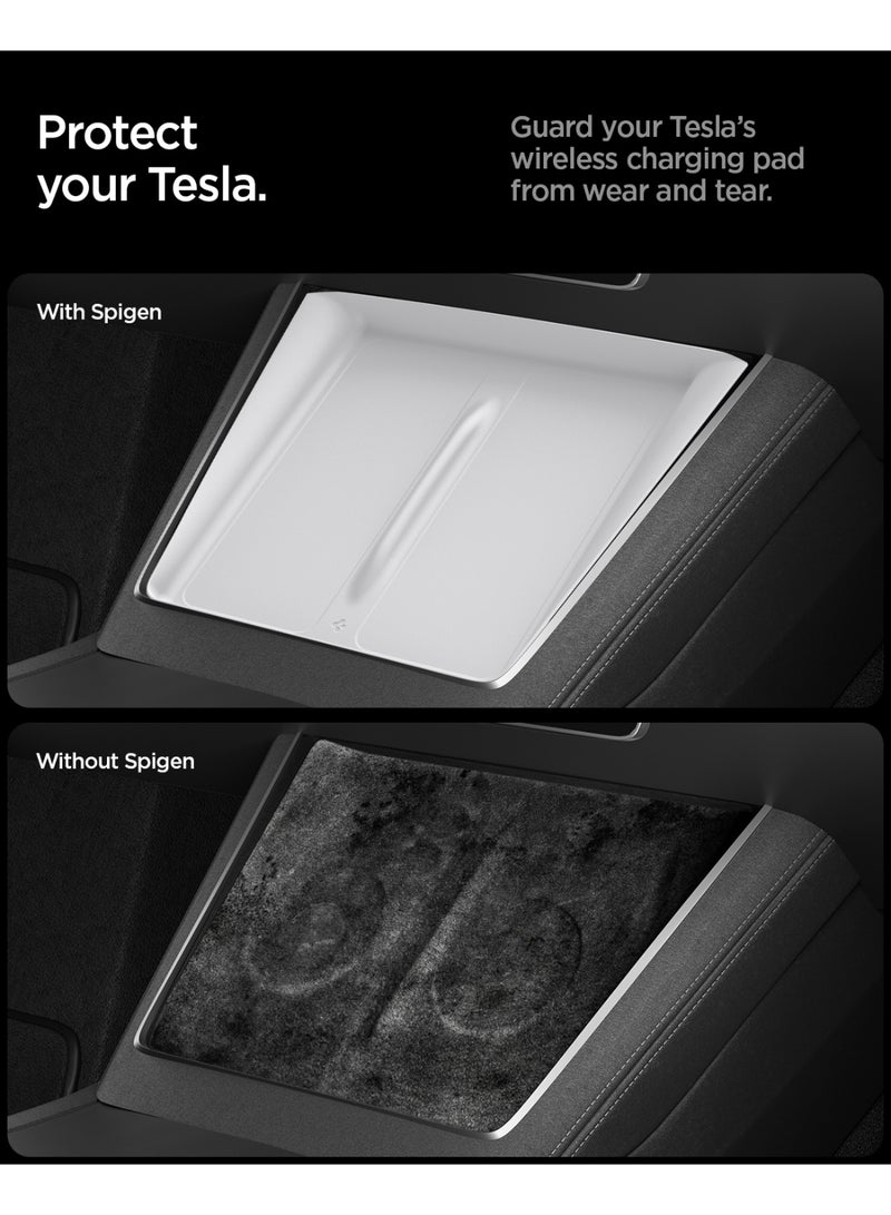 Spigen Tesla Model Y Juniper (2026/2025) Ultra-Thin Wireless Charging Pad [Unobstructed Charging] Protective Silicone Mat Cover Accessories - White - Image 3