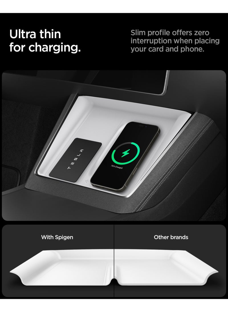 Spigen Tesla Model Y Juniper (2026/2025) Ultra-Thin Wireless Charging Pad [Unobstructed Charging] Protective Silicone Mat Cover Accessories - White - Image 4