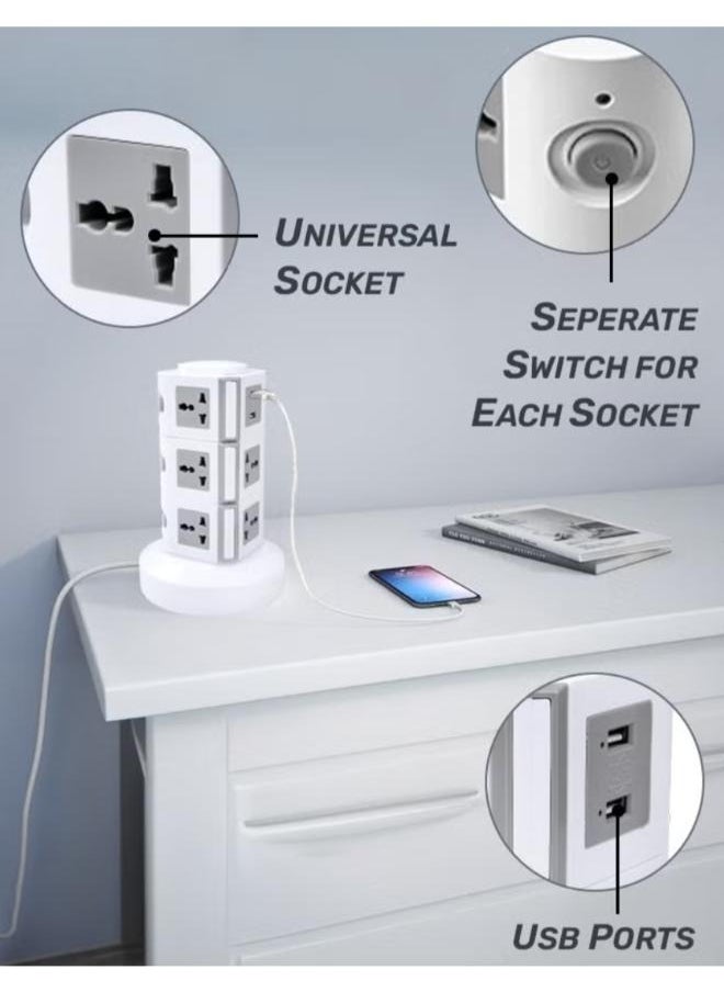 Generic 3 Layer Universal Vertical Multi Socket Tower Extension Outlet with USB Ports 2.5M Cord and UK-Plug Power Strip  - Image 5