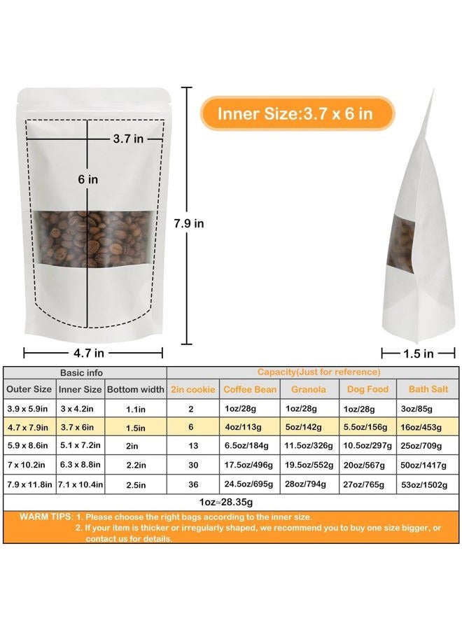 Blisstime 50 Pieces Resealable Bags for Small Business, White kraft Zip Lock Stand Up Pouches with Matte Window Reusable Heat Sealable Bags for Packaging (4.7 X 7.9 Inches) - Image 3