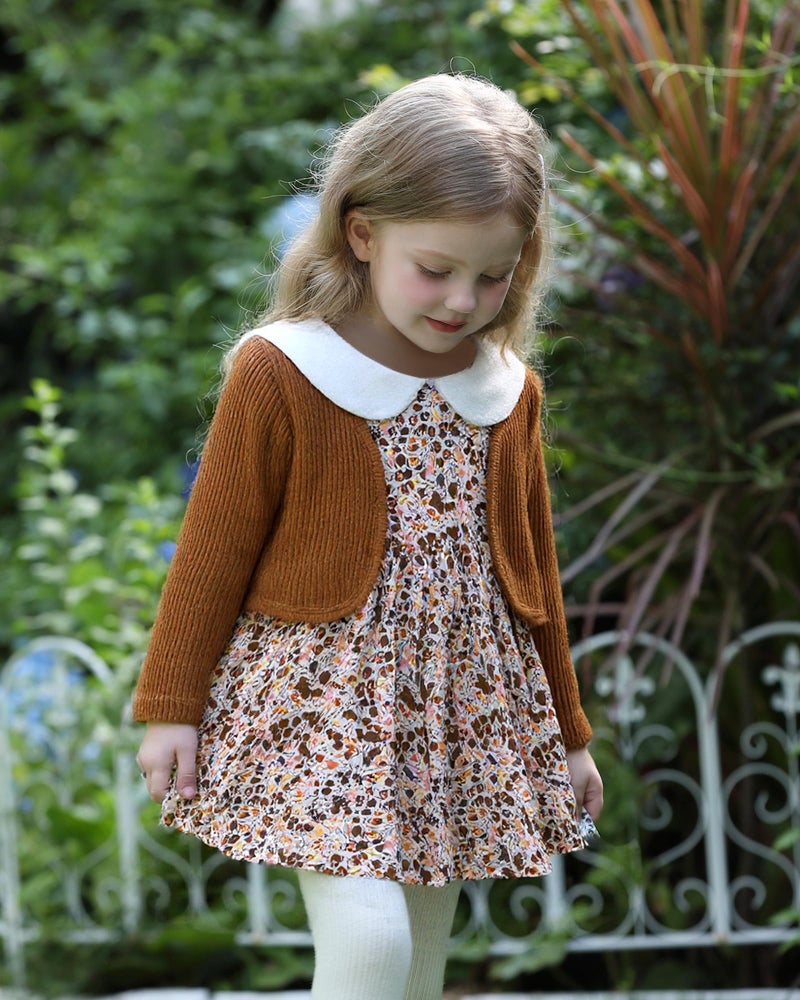 Mioglrie Baby Girl Dress 6 9 12 Months Infant Fall Winter Outfits Casual Playwear 2Pcs Floral Brown Dress Cute Coat Baby Girl Clothes - Image 2