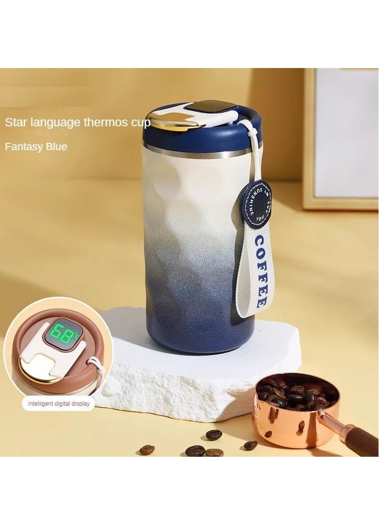 Coffee Mug 430ml Travel Mug with Smart Touch Temperature Display Strong Stainless Steel Heat and Cold Preservation (Beige-Blue). - Image 3