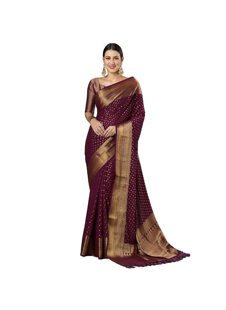 Accessorize Kingdom - Women's Georgette Zari Woven Design Kanjeevaram Saree With Unstitched Blouse Piece - Image 1