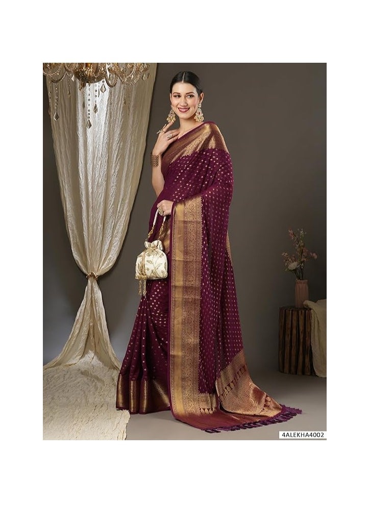 Accessorize Kingdom - Women's Georgette Zari Woven Design Kanjeevaram Saree With Unstitched Blouse Piece - Image 1