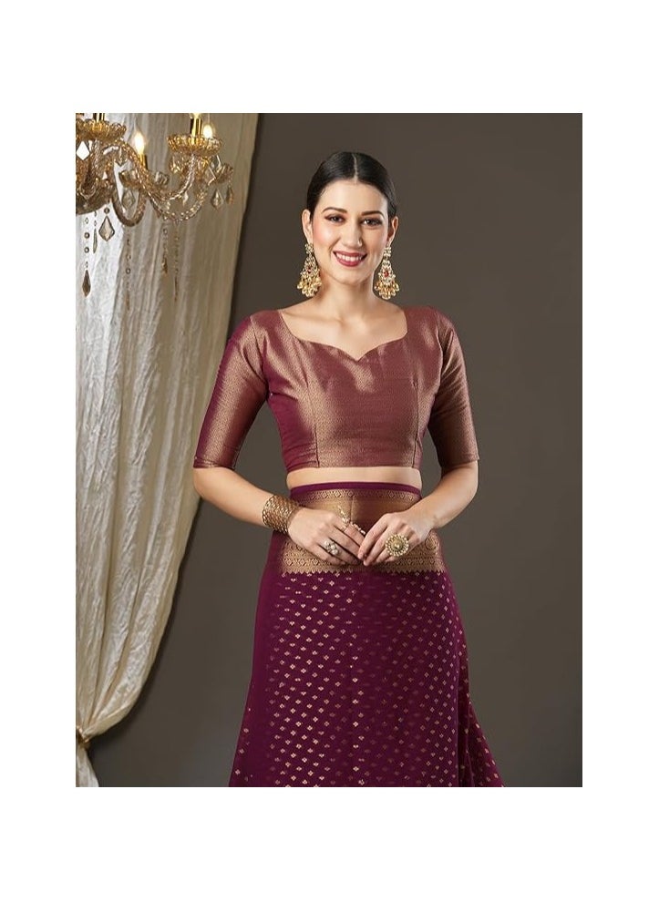 Accessorize Kingdom - Women's Georgette Zari Woven Design Kanjeevaram Saree With Unstitched Blouse Piece - Image 1