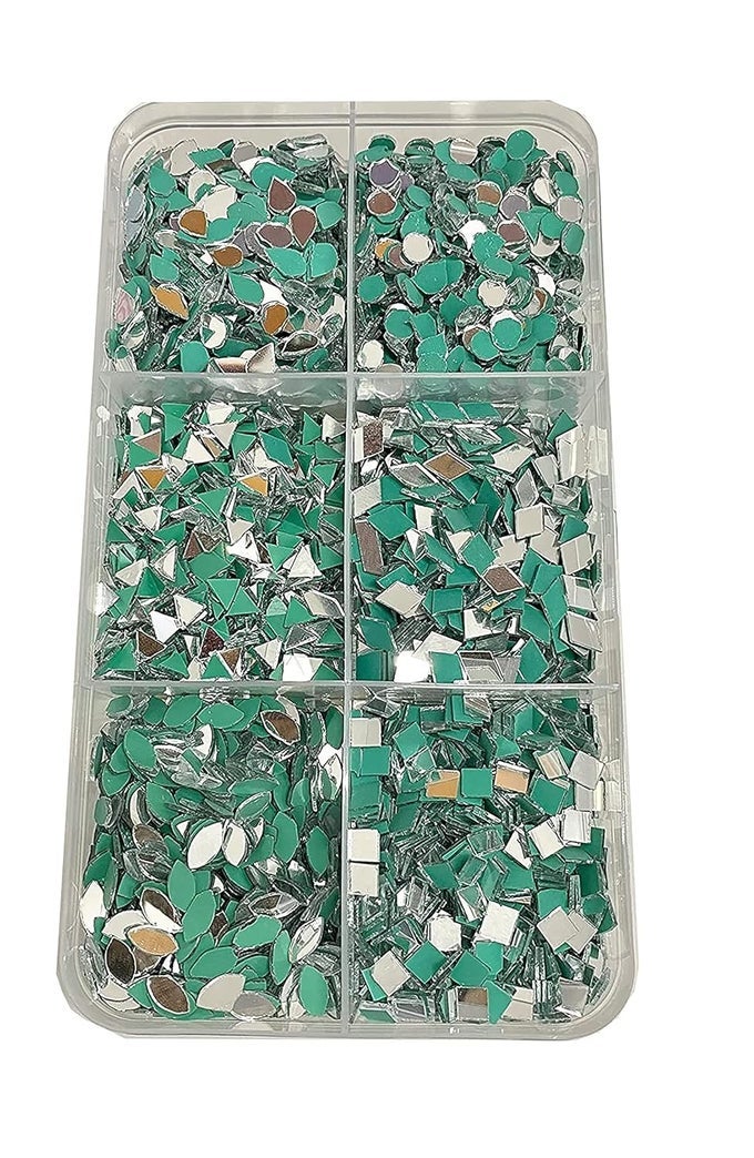 6 SHAPE MIRROR KIT FOR JEWELLERY MAKINGOTHER CRAFT WORK TOTAL600 PIECES 100 PIECE OF EACH SHAPE FREE FABRIC GLUE COMBO