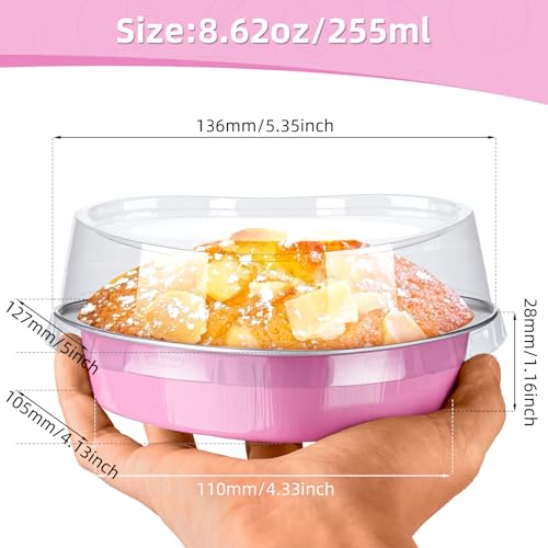 STN Mini Heart Shaped Cake Pans 9oz Aluminum Foil Cupcake Pans Disposable Heart Shaped Cake Pans with Lids Spoon for Valentine Mother's Day Birthday Wedding 25pcs (Red) - Image 2