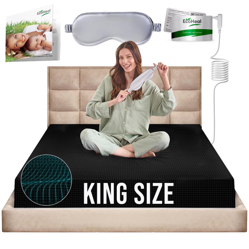 ECOHEAL Earth Grounding Fitted Sheet King Size with 12% Silver Fiber & 4% Silk & 84% Organic Cotton - Black - Soft Earth Grounding Well Bed Sheets - Grounded Conductive Bed Sheets for Better Sleep  - Image 1