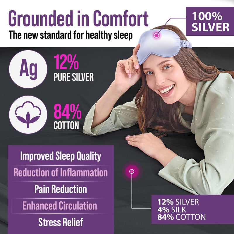 ECOHEAL Earth Grounding Fitted Sheet King Size with 12% Silver Fiber & 4% Silk & 84% Organic Cotton - Black - Soft Earth Grounding Well Bed Sheets - Grounded Conductive Bed Sheets for Better Sleep  - Image 2