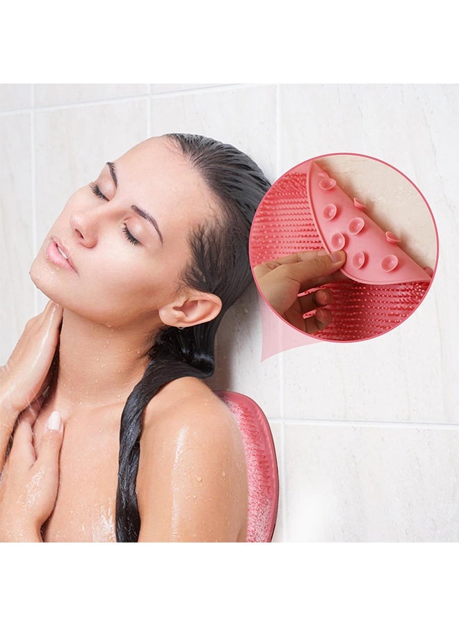 طقم مكون من 2 من حصيرة فرك القدمين للاستحمام، فرشاة خلفية مثبتة على الحائط، وسادة تدليك للحمام من السيليكون مع أكواب شفط مانعة للانزلاق، فرشاة للقدم للاستخدام في الحمام لتحسين تقشير الجلد (رمادي ووردي) - Image 4