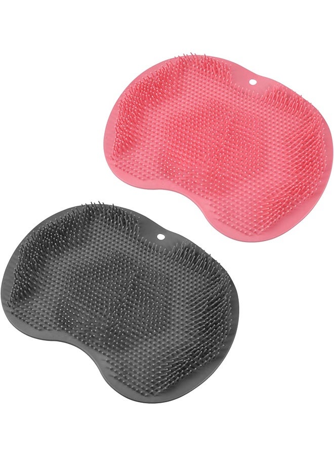 طقم مكون من 2 من حصيرة فرك القدمين للاستحمام، فرشاة خلفية مثبتة على الحائط، وسادة تدليك للحمام من السيليكون مع أكواب شفط مانعة للانزلاق، فرشاة للقدم للاستخدام في الحمام لتحسين تقشير الجلد (رمادي ووردي) - Image 2