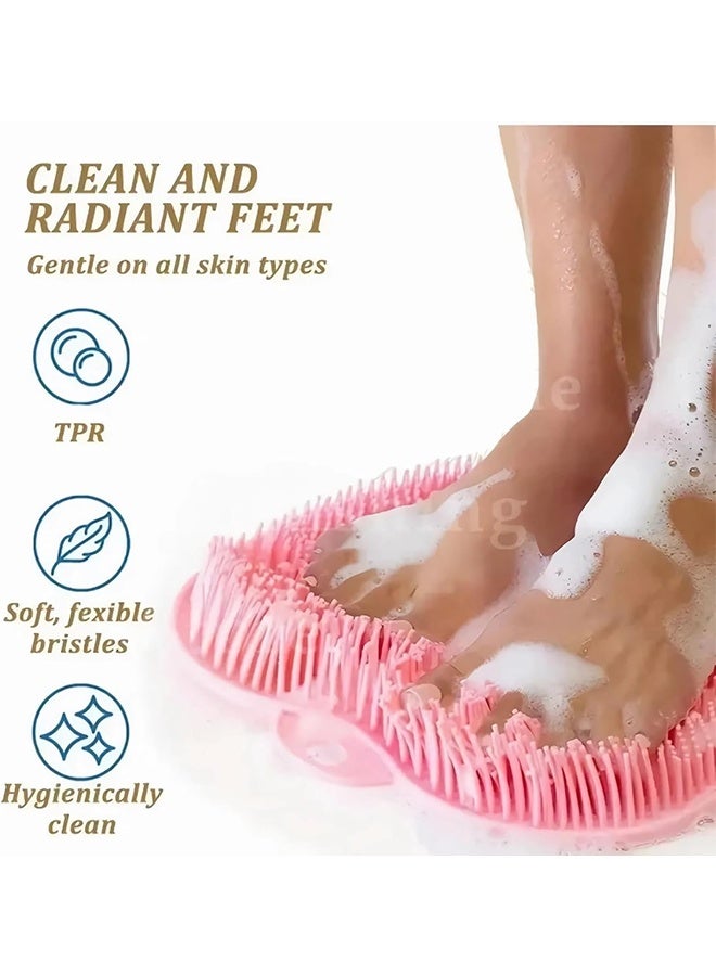 طقم مكون من 2 من حصيرة فرك القدمين للاستحمام، فرشاة خلفية مثبتة على الحائط، وسادة تدليك للحمام من السيليكون مع أكواب شفط مانعة للانزلاق، فرشاة للقدم للاستخدام في الحمام لتحسين تقشير الجلد (رمادي ووردي) - Image 5