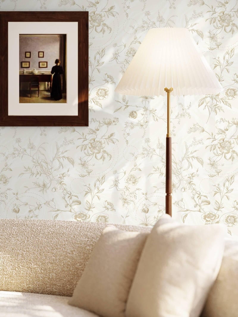 Ismoon Peel and Stick Wallpaper Floral Vintage Stick on Wall Paper Beige French Textured Contact Paper for Cabinet Removable Self Adhesive Wallpaper Vinyl Roll Shelf Deco, 17.3x78.7in - Image 5