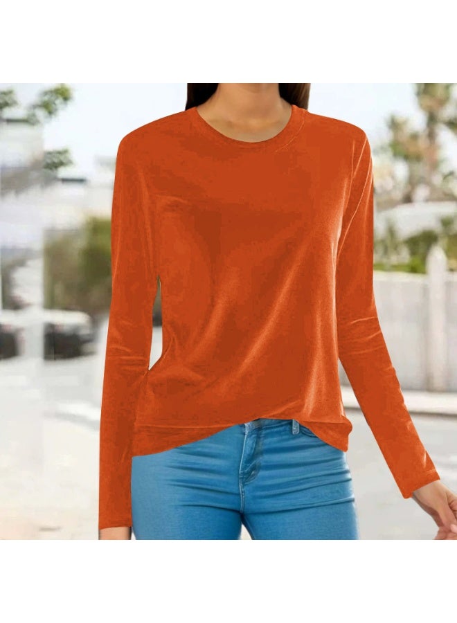 general Women's Long Sleeve Shirt Casual Crewneck Pullover Solid t-Shirt Velvet Tops Pluse Size Fall Fashion 2026 Outfits - Image 1