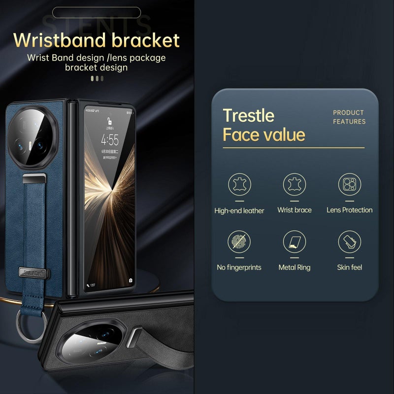 SULADA For Honor Magic V5 Pc Hybrid Leather Texture Feel Shockproof Phone Case(Black) - Image 2