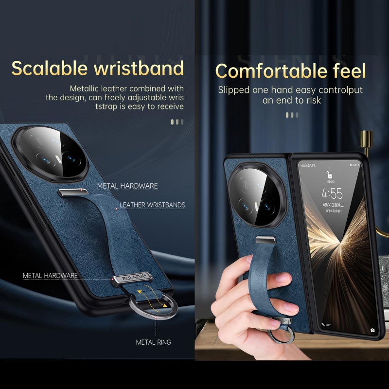 SULADA For Honor Magic V5 Pc Hybrid Leather Texture Feel Shockproof Phone Case(Black) - Image 4