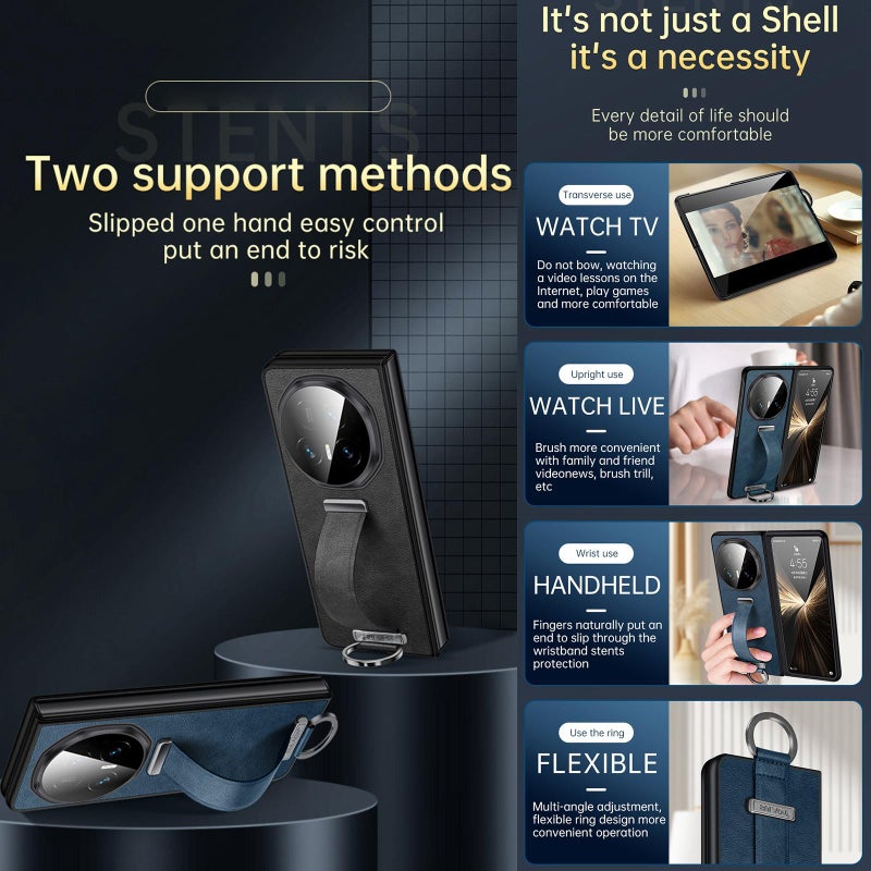 SULADA For Honor Magic V5 Pc Hybrid Leather Texture Feel Shockproof Phone Case(Black) - Image 3