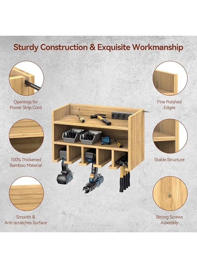 Purbambo منظم أدوات كهربائية مثبت على الحائط - رف تخزين أدوات خشبي شديد التحمل مع حاملات مثقاب ورف - منظم أدوات لاسلكي للمرآب أو ورشة العمل أو السقيفة أو غرفة الأدوات - Image 3