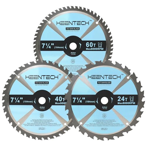 KEENTECH 7-1/4 Inch Woodworking Circular Saw Blade 24T / 40T / 60T Combo 3-Pack, Tungsten Carbide Tipped, ATAF Grind, 5/8 Inch Bore with Diamond Knockout - Image 1